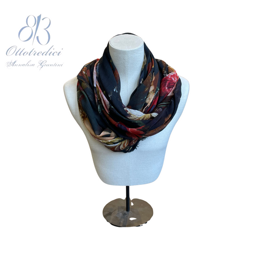 813 Ottotredici Floral and Cherub Print scarf