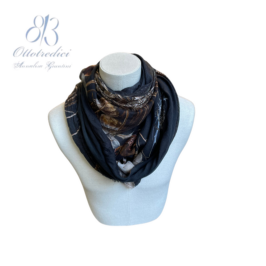 813 Ottotredici Floral Peacock Feather Print scarf