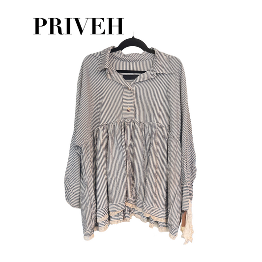 Priveh Half Button Down Blouse