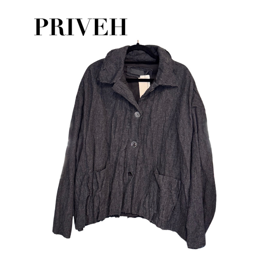 Priveh Button Down Wool Overcoat with Cotton Lining