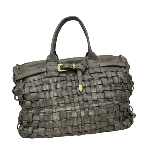 Campomaggi Hand Bag with Woven and Belt Detailing in Cemento