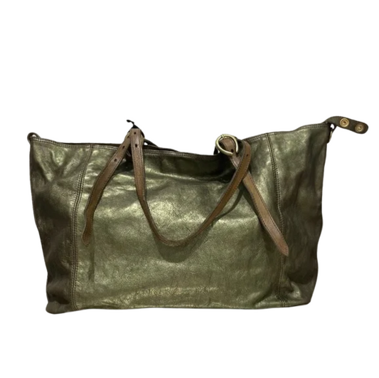 Campomaggi Metallic Leather Tote Bag in Verde Militare