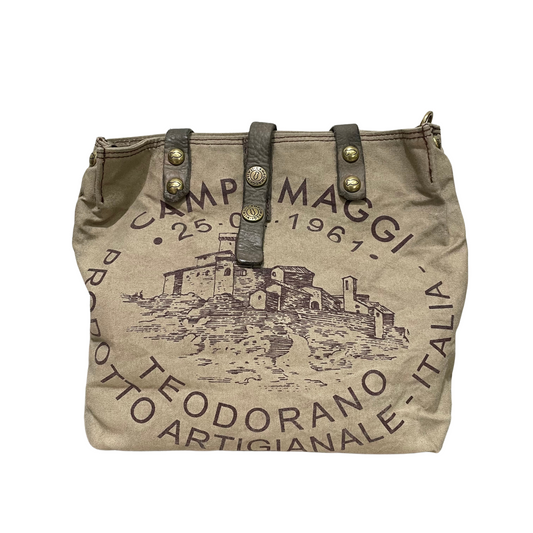 Campomaggi Canvas Tote Bag in Beige and Cemento