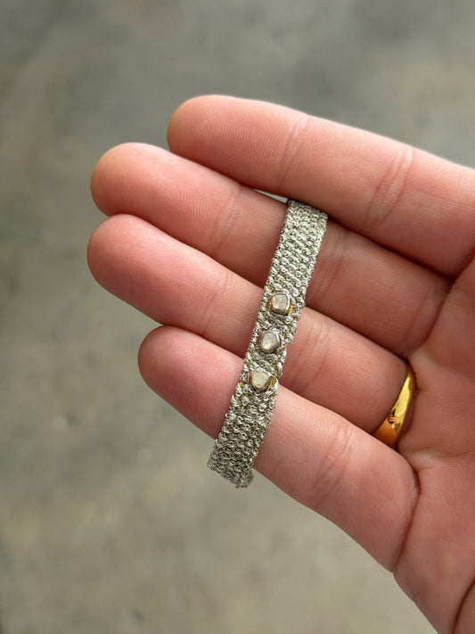Dag Gioielli Rhodium Silver, White Lurex and Polki Diamonds Bracelet