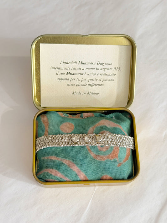 Dag Gioielli Rhodium Silver, White Lurex and Polki Diamonds Bracelet