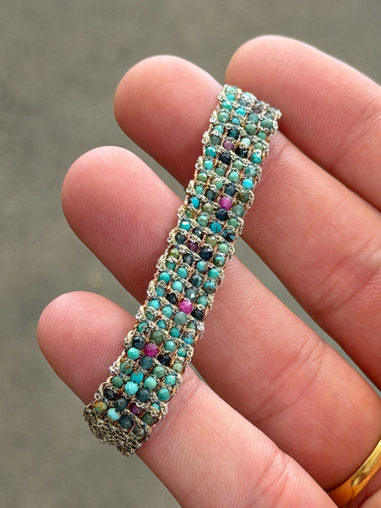 Dag Gioielli Rhodium Silver with Turquoise, Blue Tourmaline and Ruby Tourmaline Bracelet