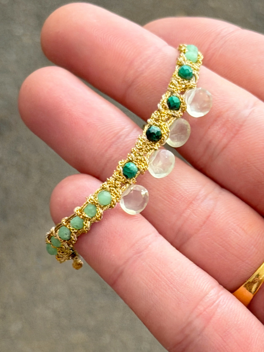 Dag Gioielli Gold/Silver with Lurex, Angelite, Malachite & Prenithe Drops Bracelet