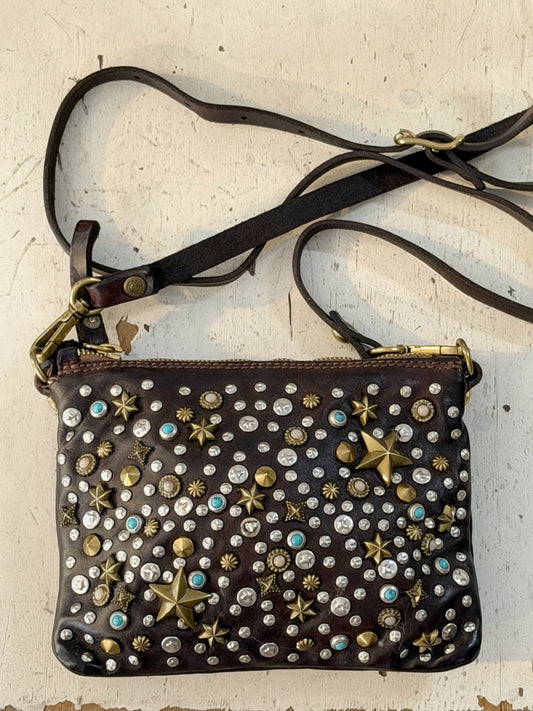 Campomaggi Leather Studded & Embellished Cross-Body Bag in Moro