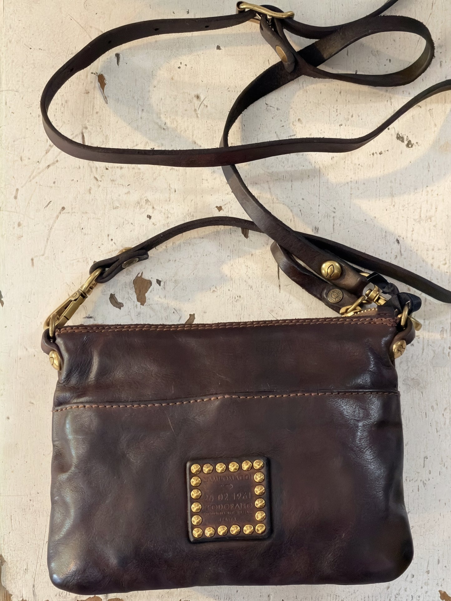 Campomaggi Leather Studded & Embellished Cross-Body Bag in Moro