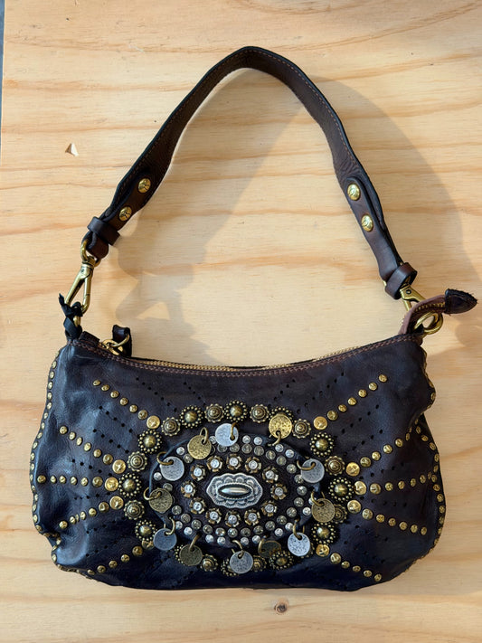 Campomaggi Leather Studded & Embellished Shoulder Bag in Moro