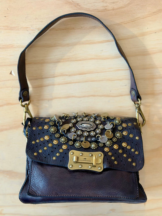 Campomaggi Leather Studded & Embellished Shoulder Bag in Moro