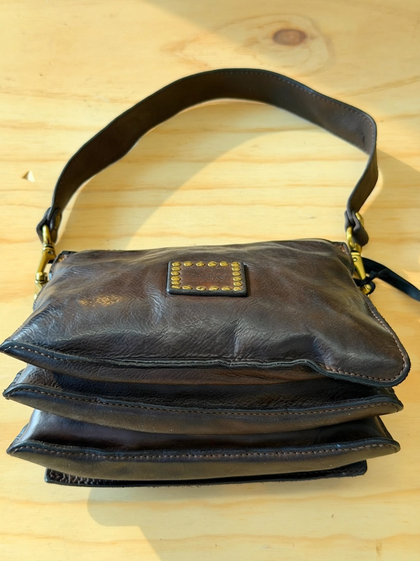 Campomaggi Leather Studded & Embellished Shoulder Bag in Moro