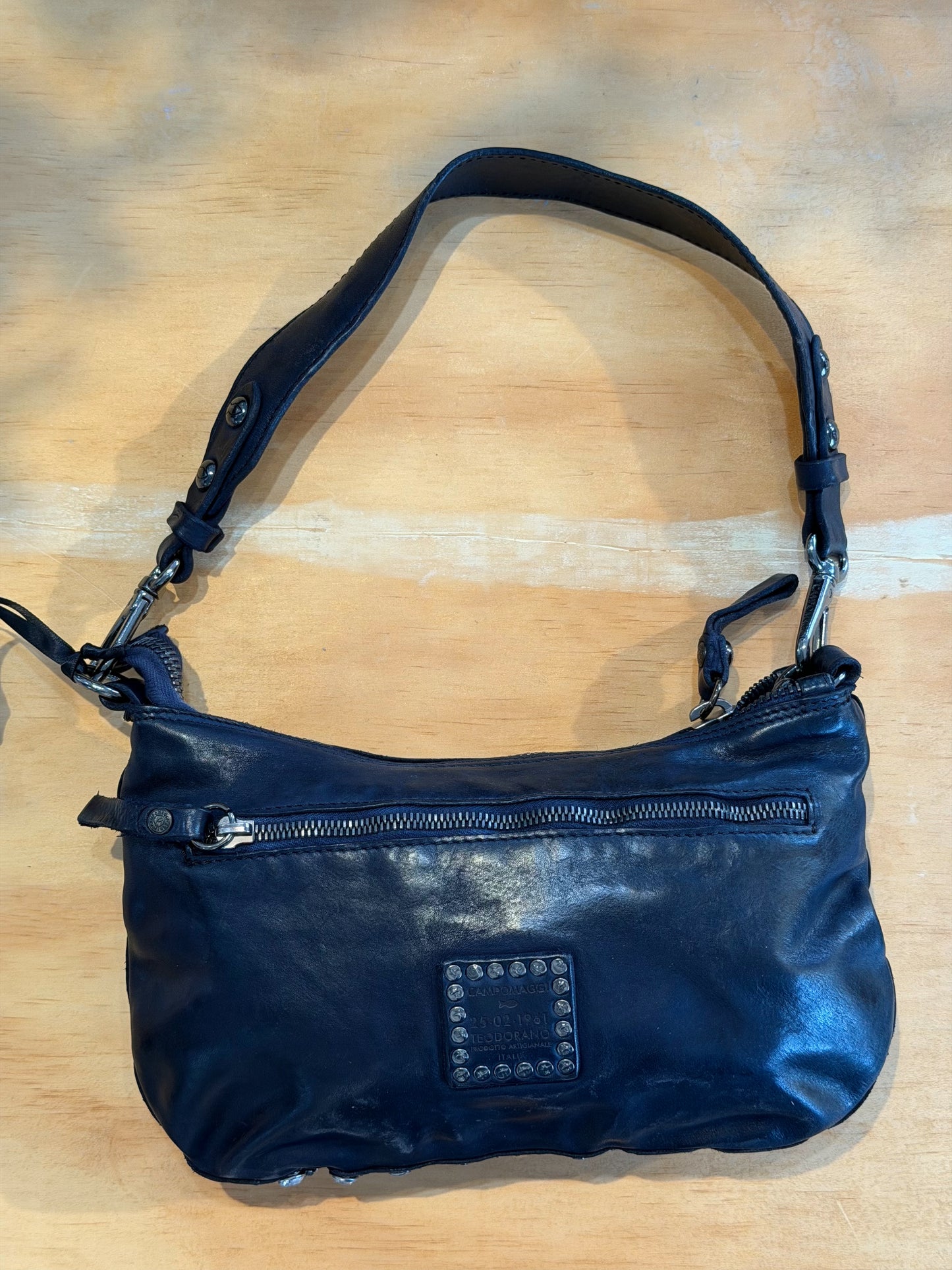 Campomaggi Leather Studded & Embellished Shoulder Bag in Blue