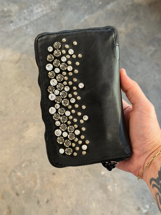Campomaggi Leather Studded & Embellished Wristlet in Black