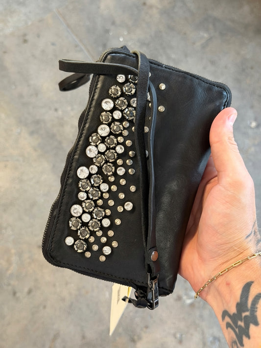 Campomaggi Leather Studded & Embellished Wristlet in Black