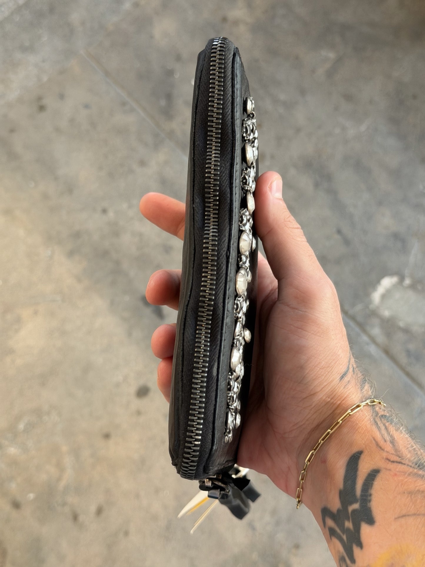 Campomaggi Leather Studded & Embellished Wristlet in Black