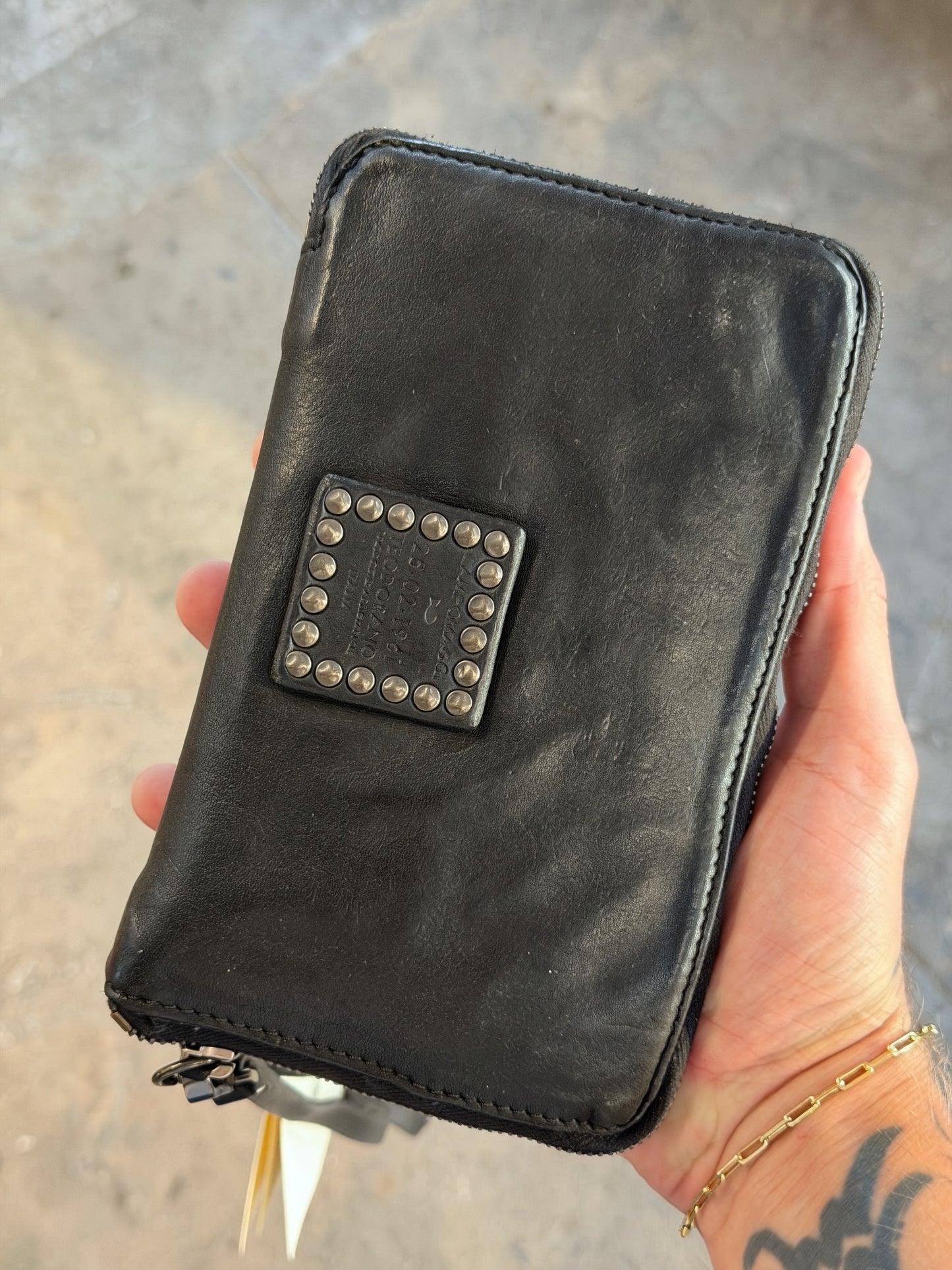 Campomaggi Leather Studded & Embellished Wristlet in Black