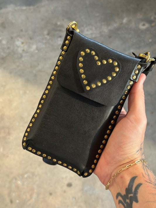 Campomaggi Leather Studded Phone & Card Holder in Black