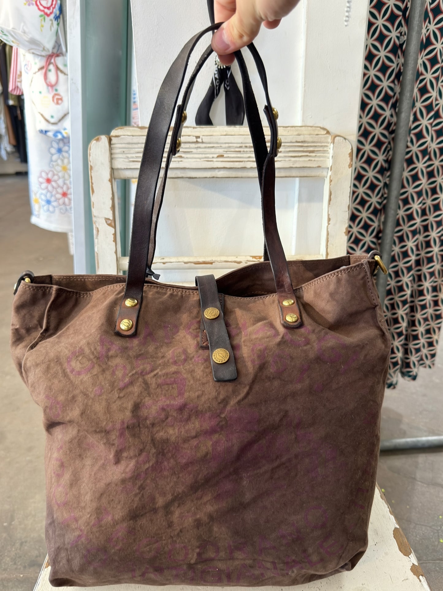 Campomaggi Canvas Leather Shopping Bag in Brown