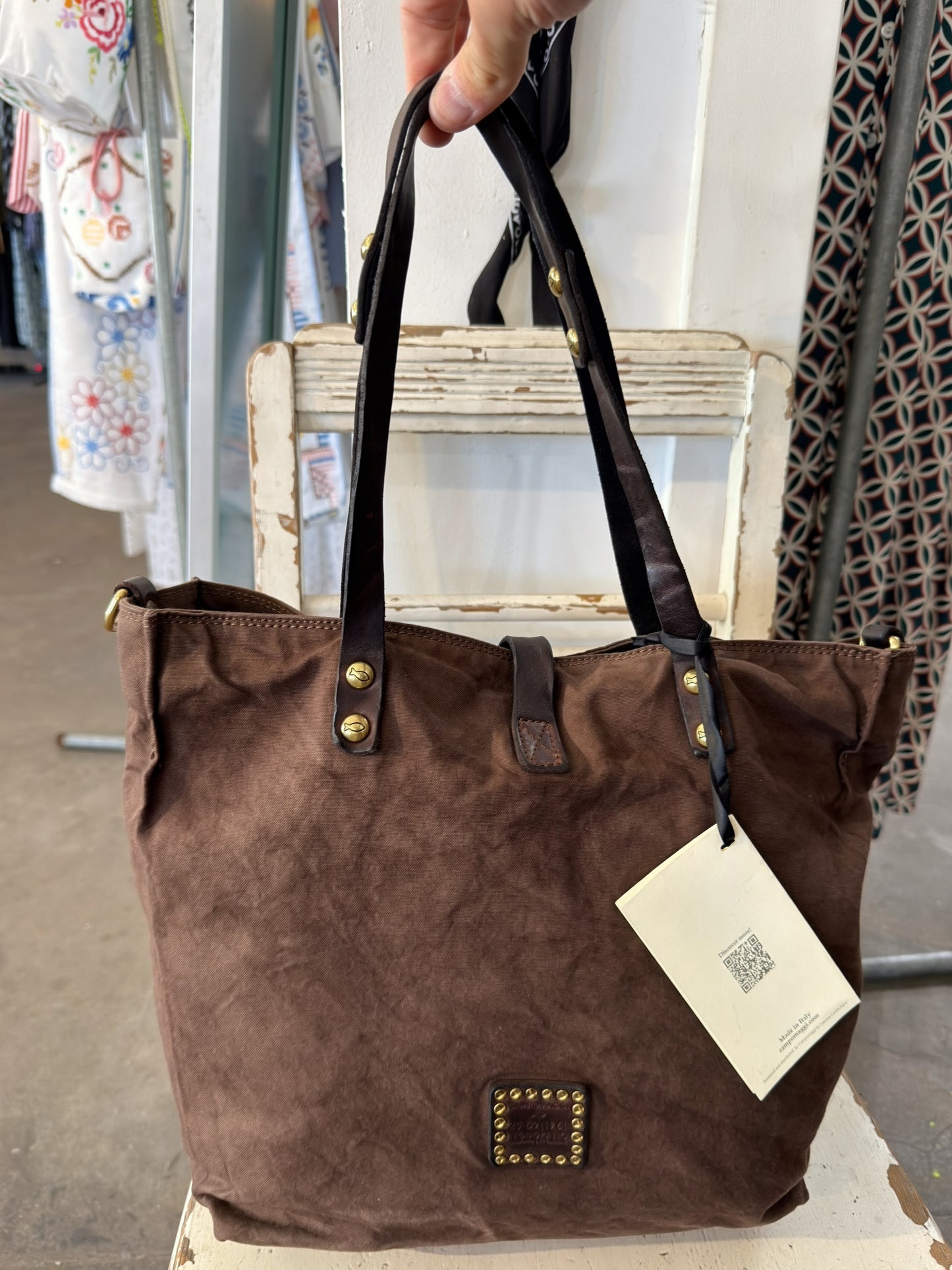 Campomaggi Canvas Leather Shopping Bag in Brown