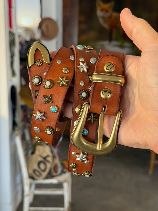 Campomaggi Leather Studded Belt in Cognac