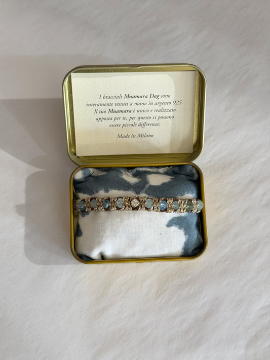 Dag Gioielli Rhodium Silver, Aquamarine, Polki Diamond Bracelet