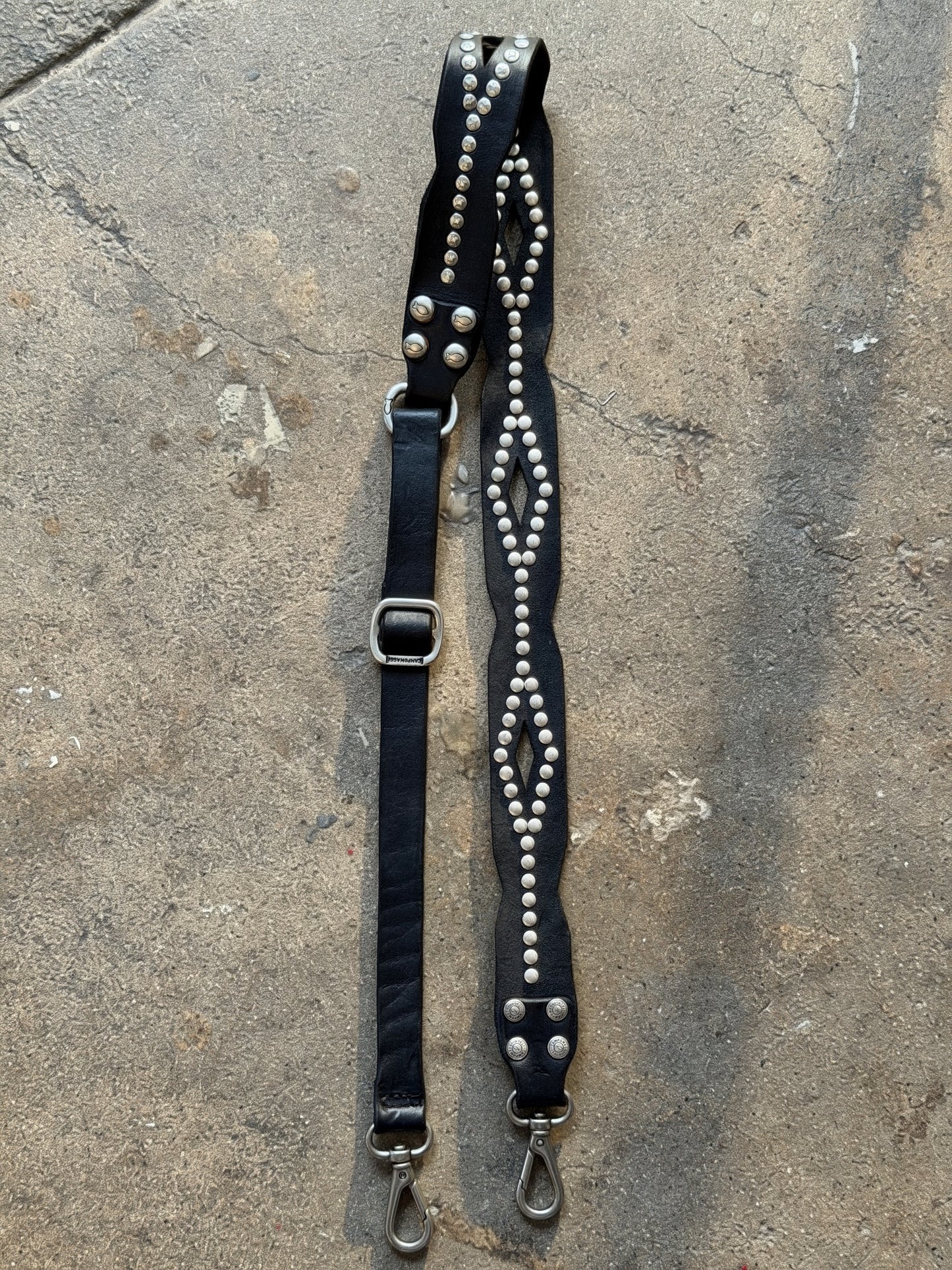 Campomaggi Leather Studded Cross-Body Strap in Black