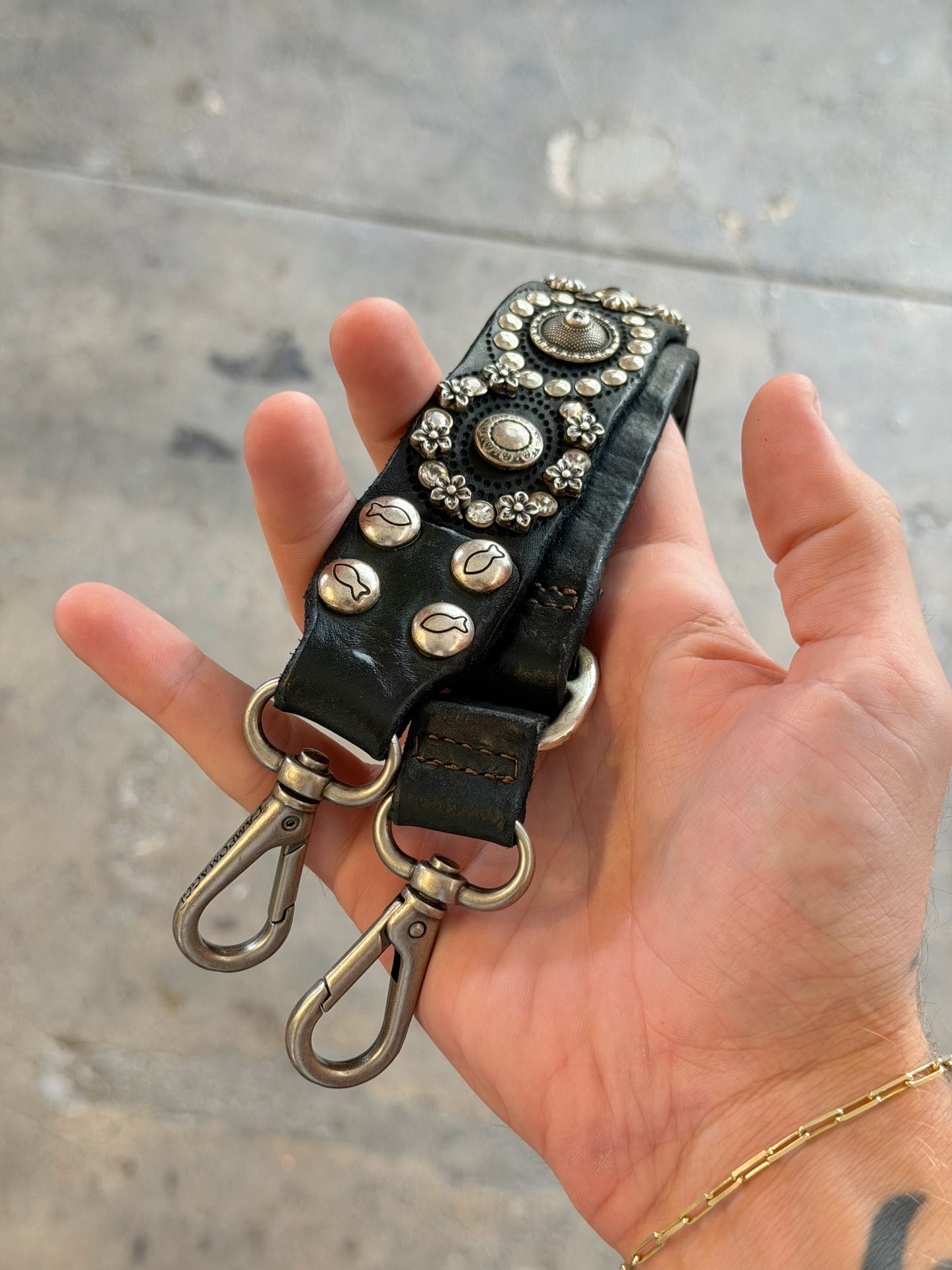 Campomaggi Leather Studded Cross-Body Strap in Bottilglia
