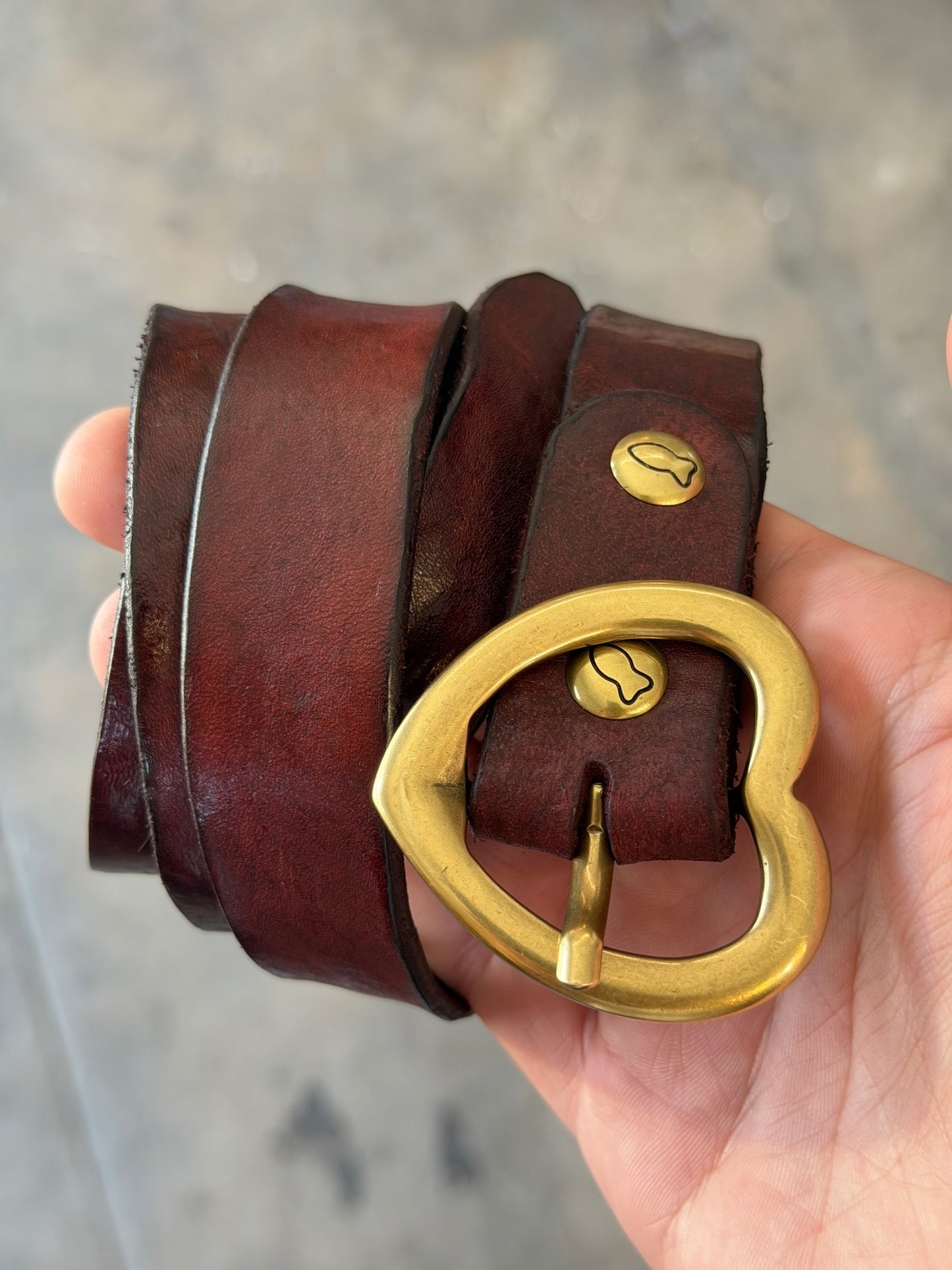 Campomaggi Leather Belt in Vinaccia with Heart Shaped Brass Buckle