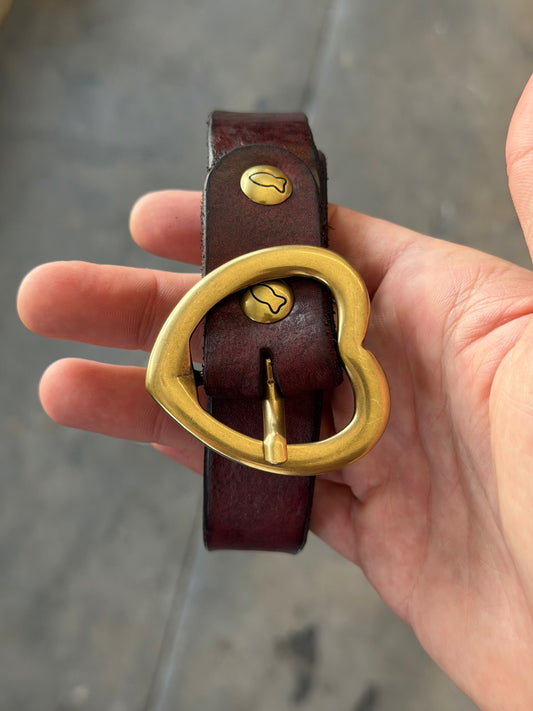 Campomaggi Leather Belt in Vinaccia with Heart Shaped Brass Buckle