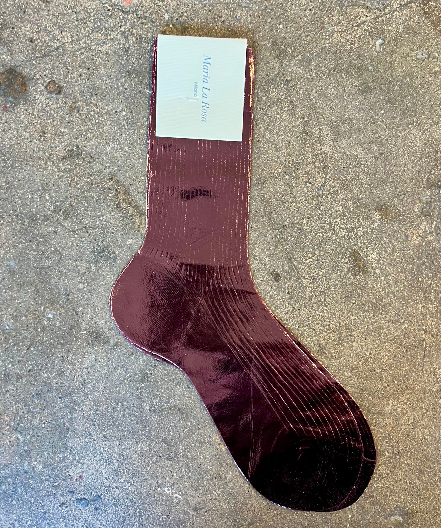 Maria La Rosa Laminated Silk Socks in Bordeaux