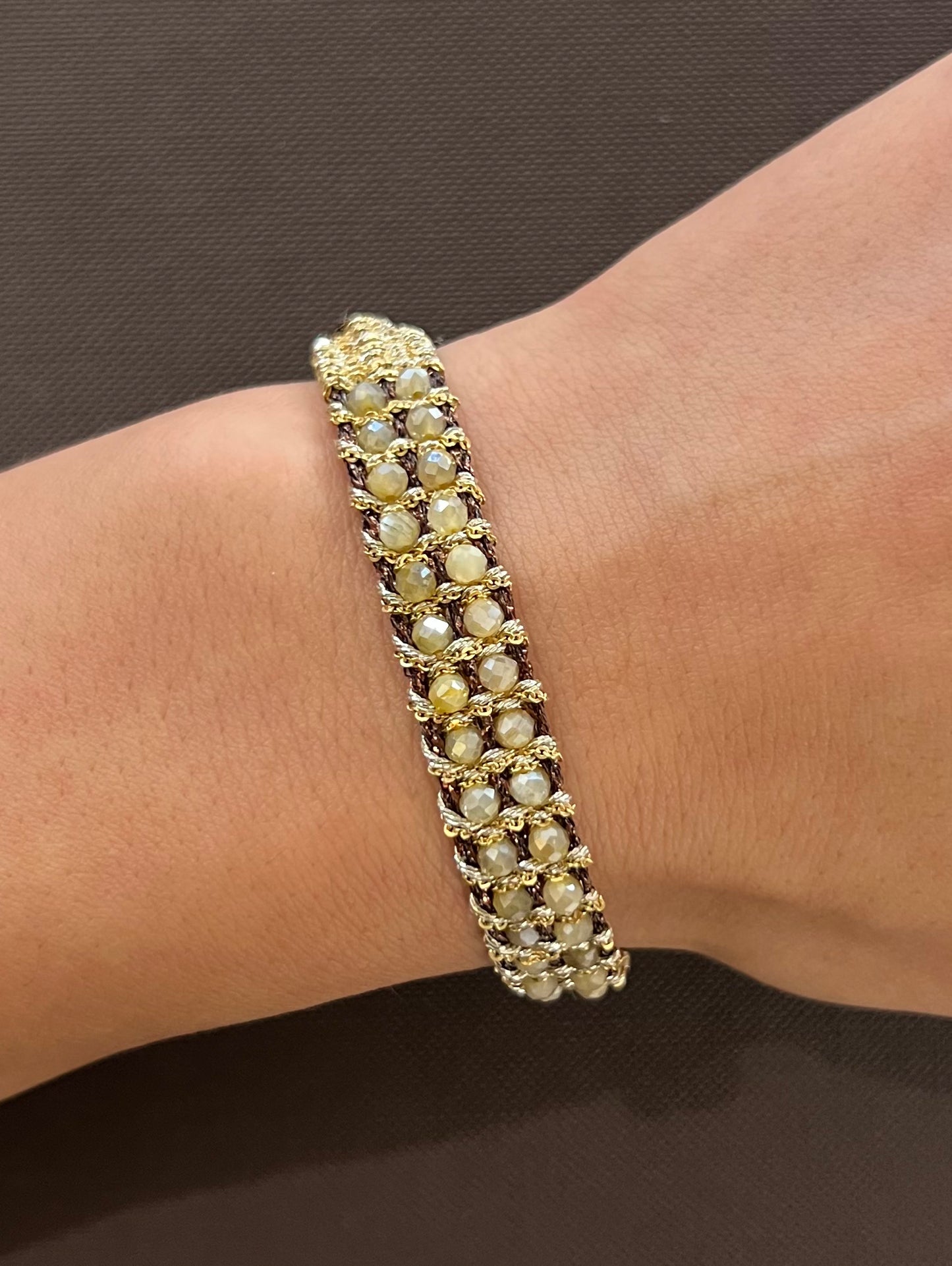 Gold Woven Brilliant Moonstone Bracelet
