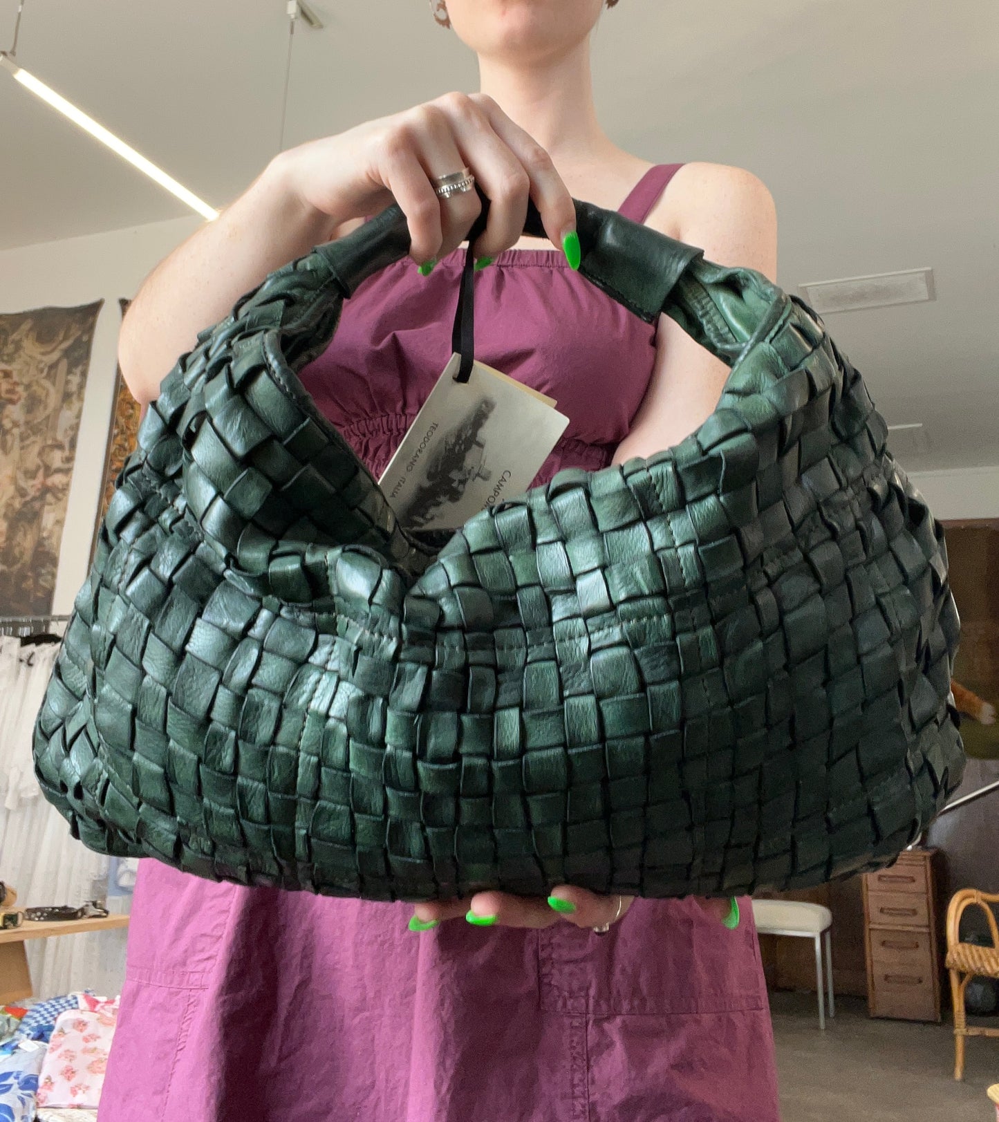 Campomaggi Woven Leather Bag in Bottiglia