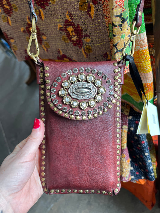 Campomaggi Embellished Leather Phone & Card Carrier