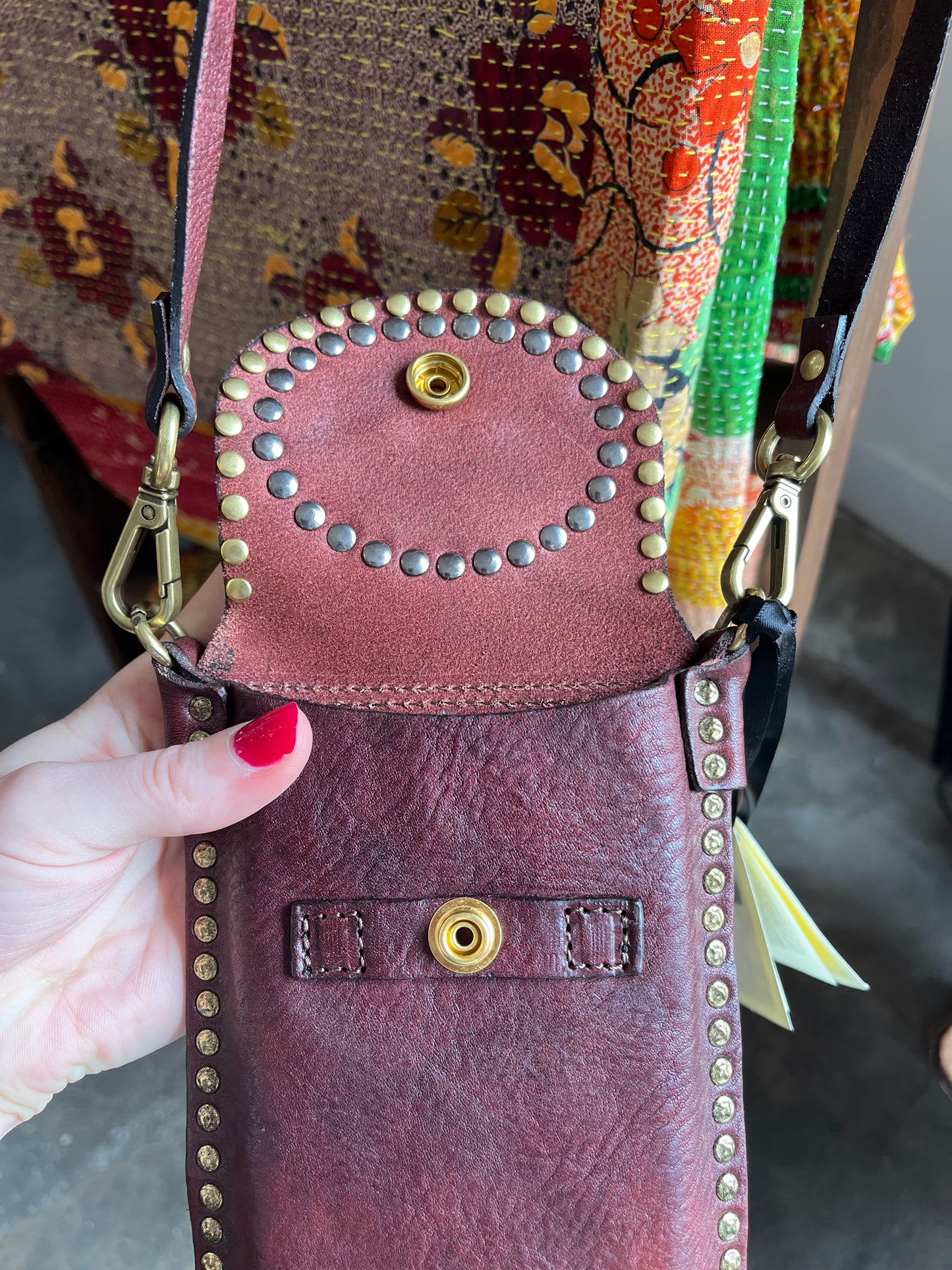 Campomaggi Embellished Leather Phone & Card Carrier