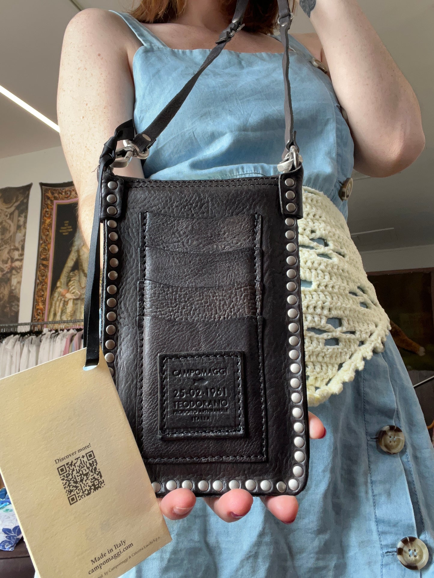 Campomaggi Embellished Leather Phone & Card Carrier