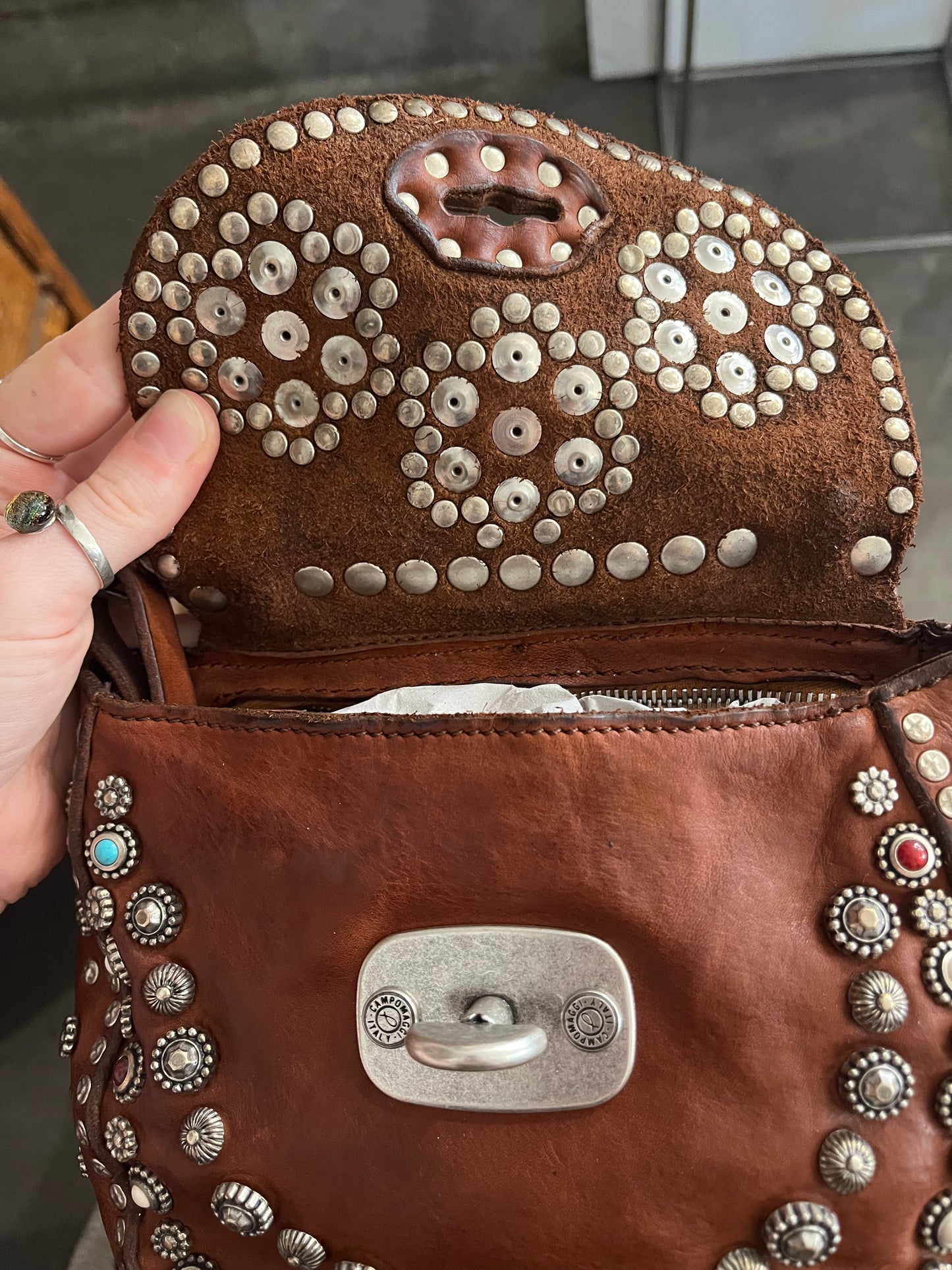 Campomaggi Studded Purse in Cognac