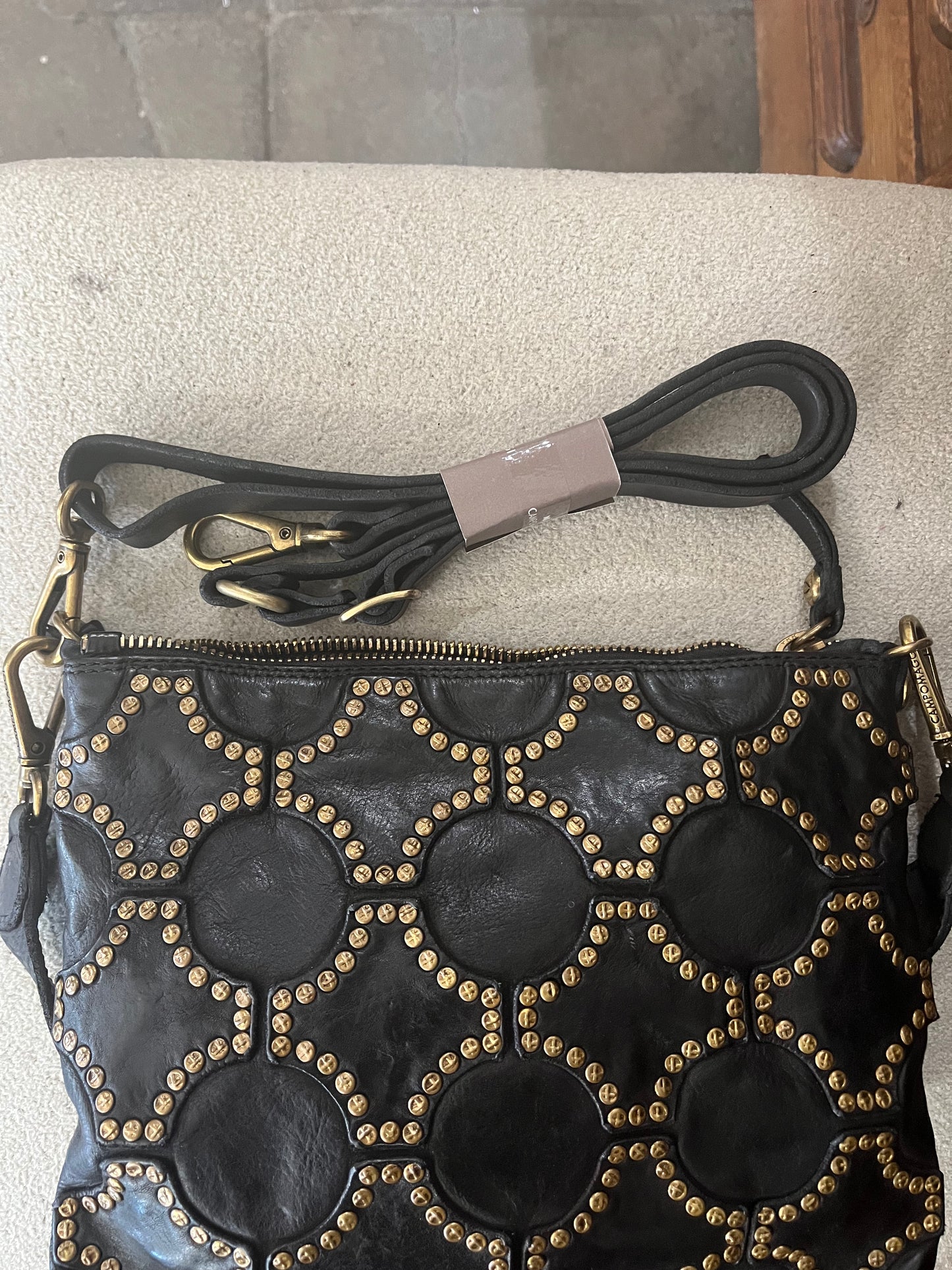 Campomaggi Gold Studded Shoulder Bag - Nero