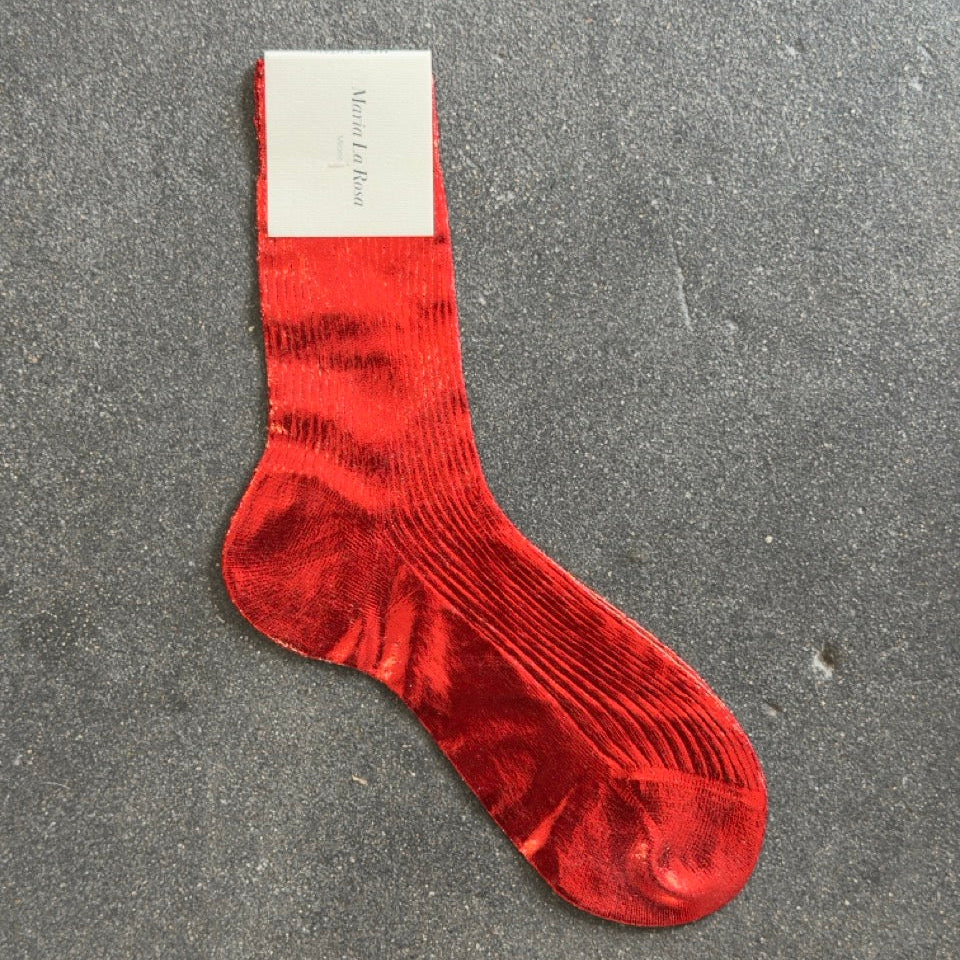 Maria La Rosa Laminated Silk Socks in Red