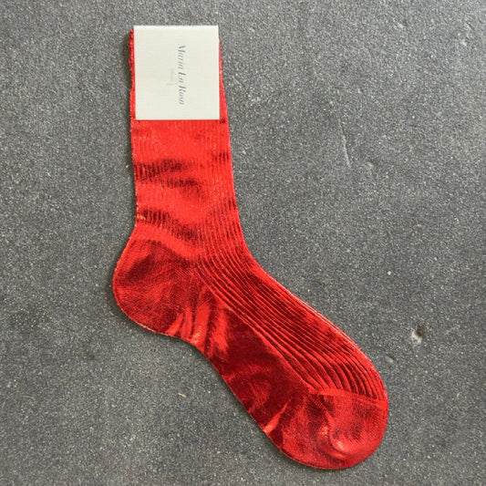 Maria La Rosa Laminated Silk Socks in Red