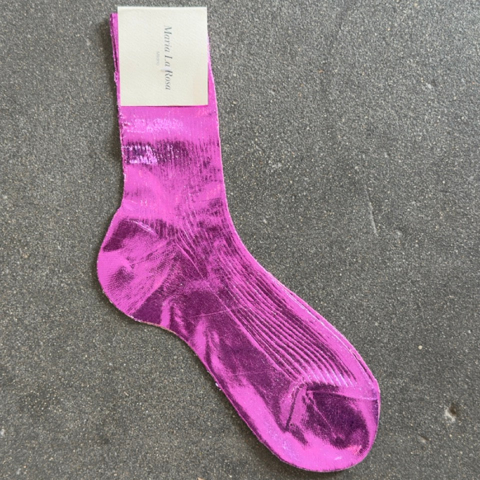 Maria La Rosa Laminated Silk Socks in Fuchsia