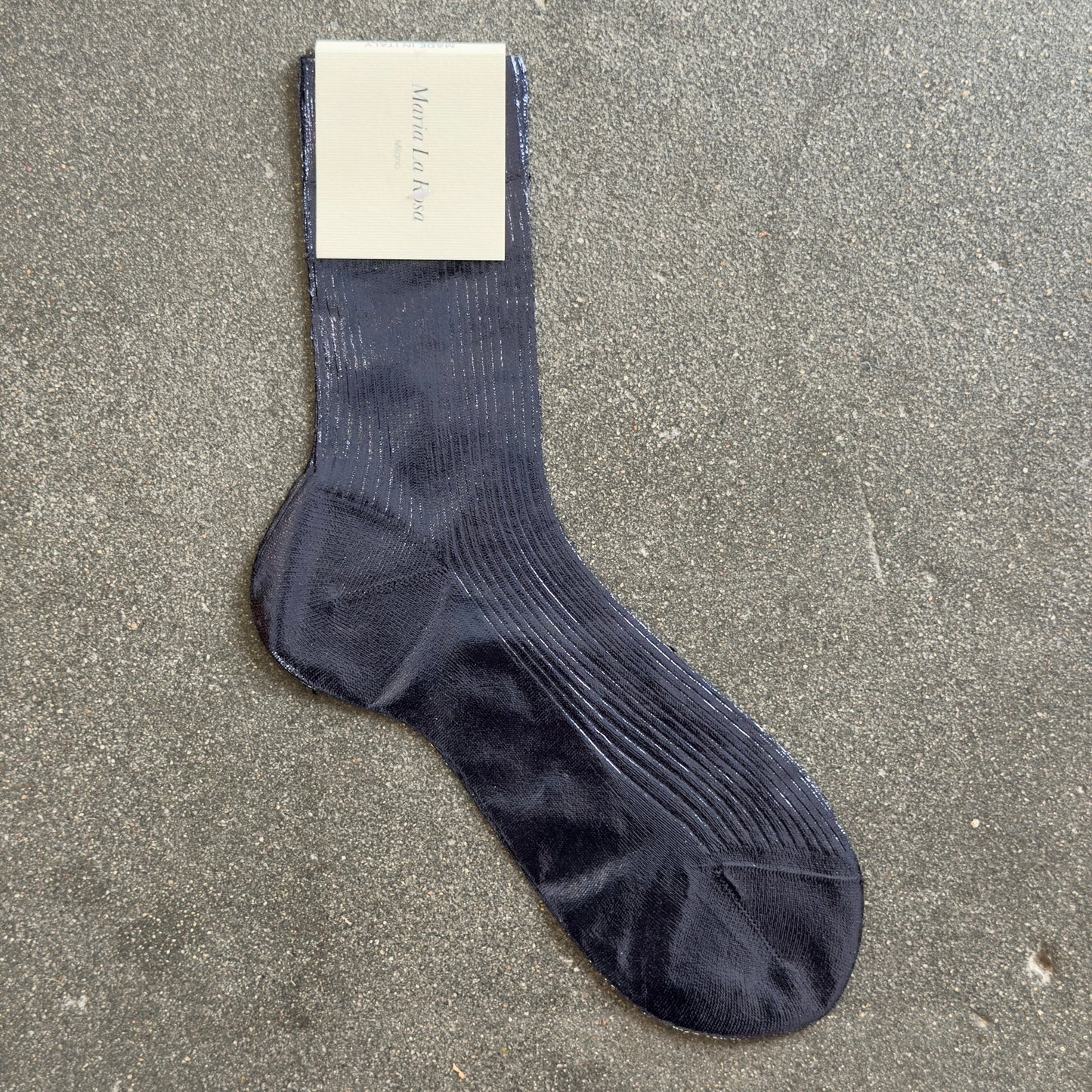 Maria La Rosa Laminated Silk Socks in Navy