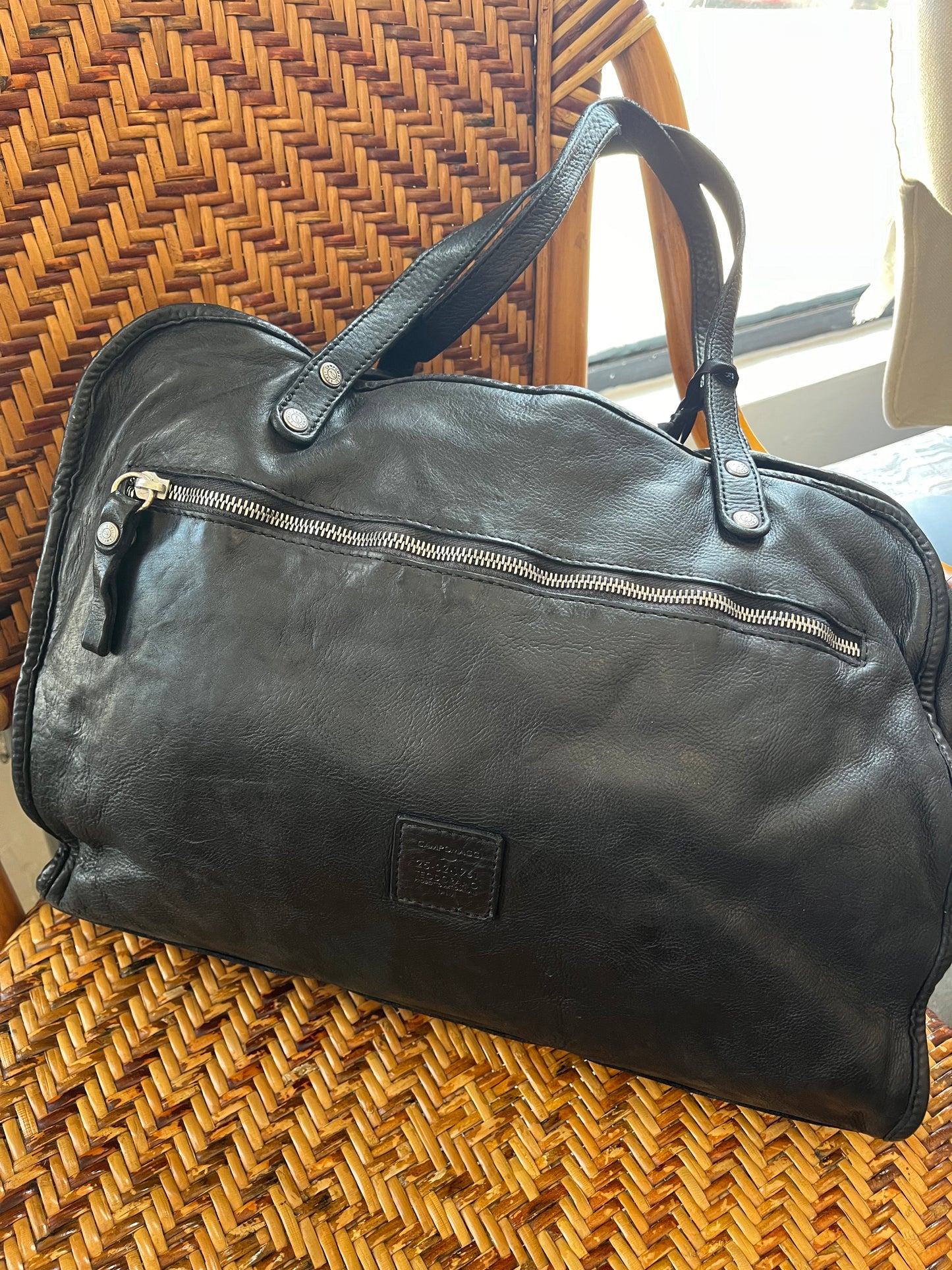 Campomaggi Woven Leather Bag in Nero