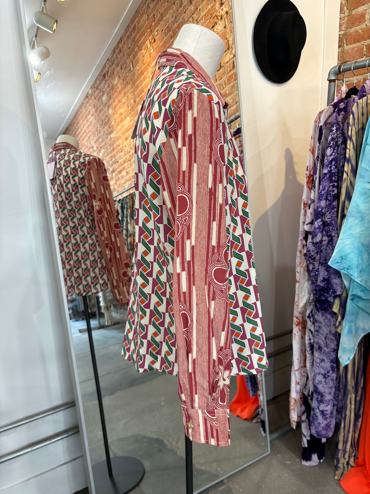 Miki Thumb Print Blocked Silk Classic Shirt