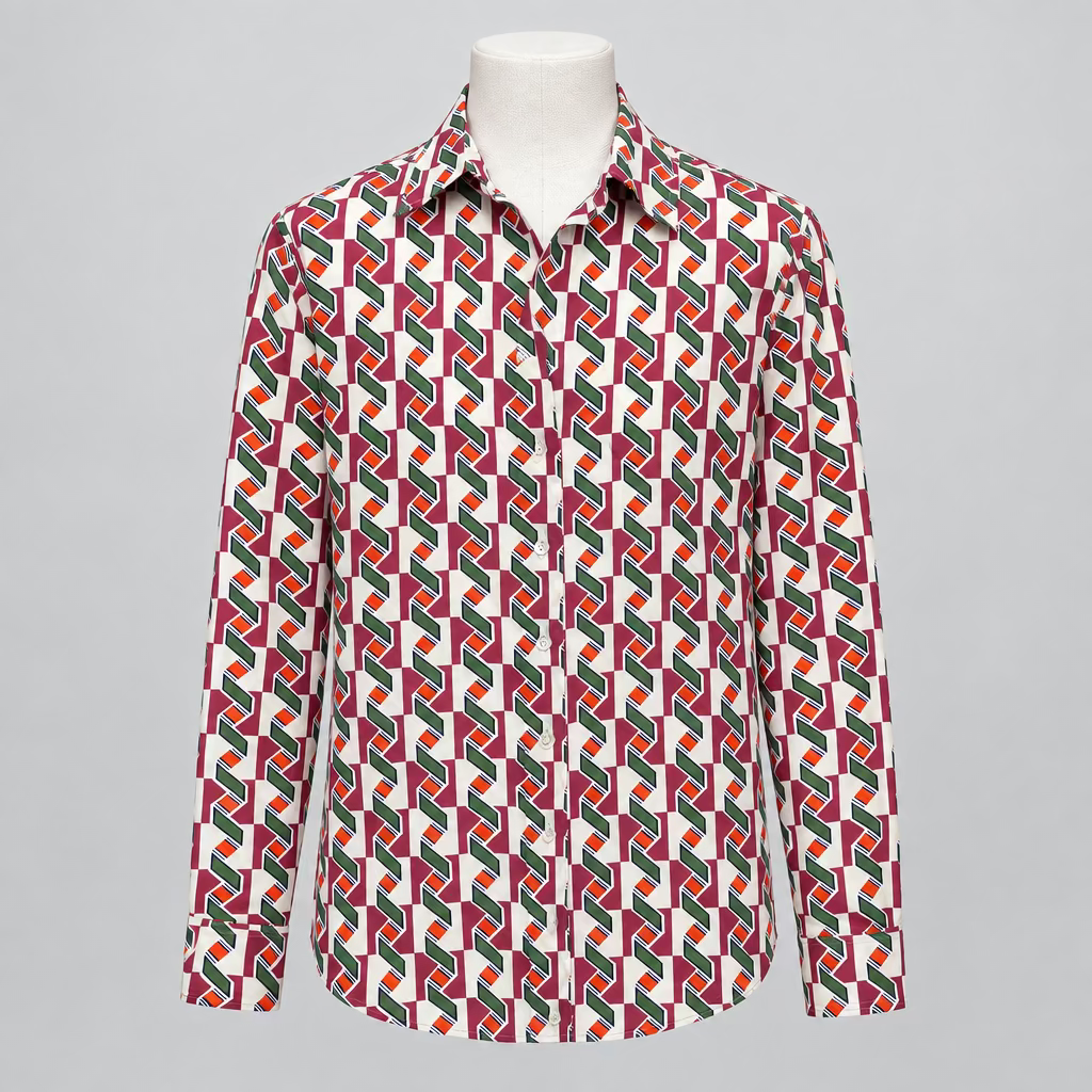 Miki Thumb Silk Geometric Print Classic Shirt