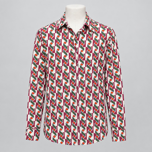 Miki Thumb Silk Geometric Print Classic Shirt