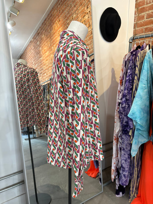 Miki Thumb Silk Geometric Print Classic Shirt