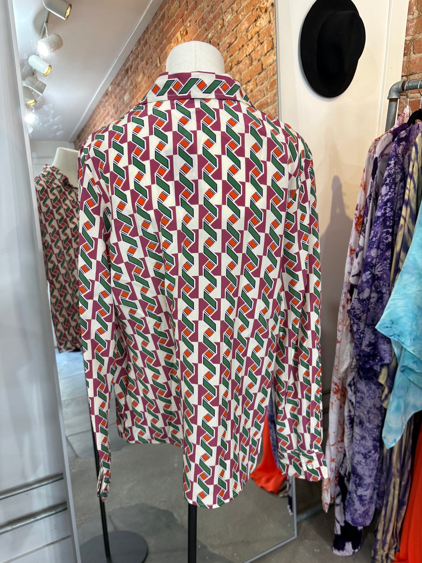 Miki Thumb Silk Geometric Print Classic Shirt