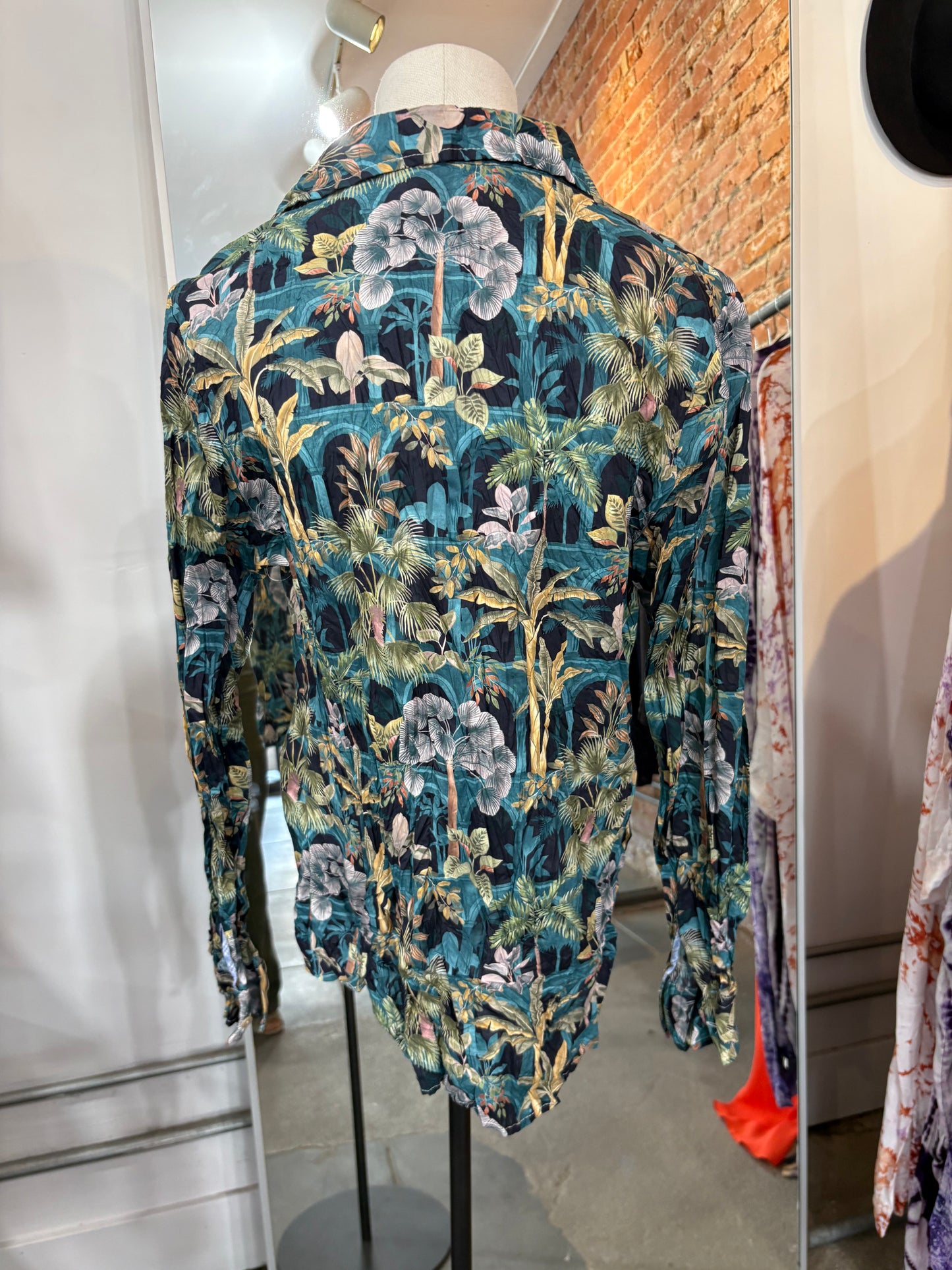 Miki Thumb Washed Cotton Floral Print Classic Shirt