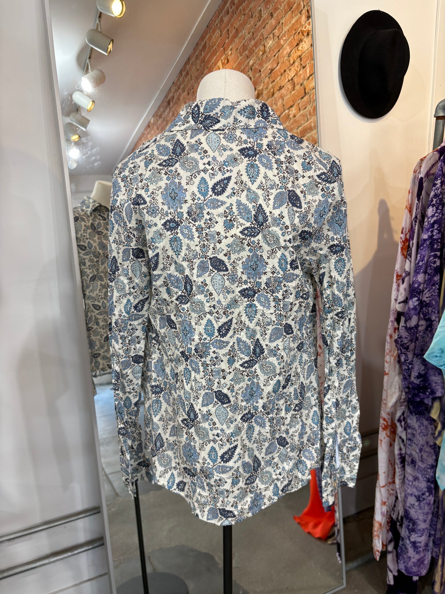 Miki Thumb Cotton Paisley Print Classic Shirt